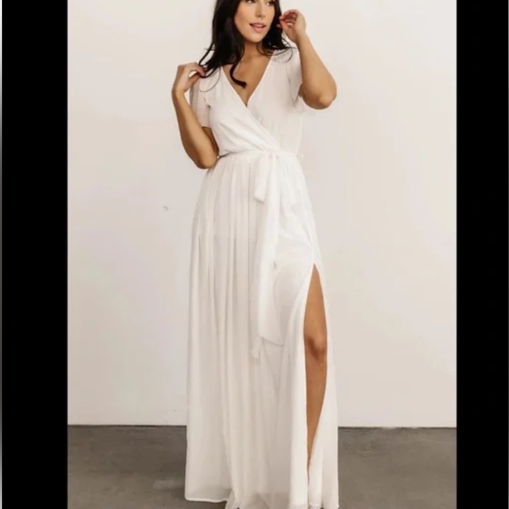 Baltic Born White Maxi Wrap Dress with Side Slit